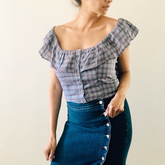 SOLD NWOT Free People blue plaid top size M - Picture 2 of 5